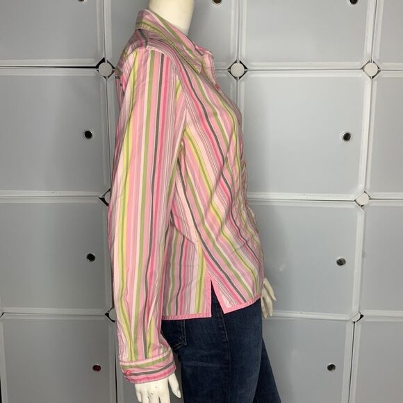 Sigrid Olsen Pink & Green Stripe Button Up Shirt Size Medium - Picture 4 of 9